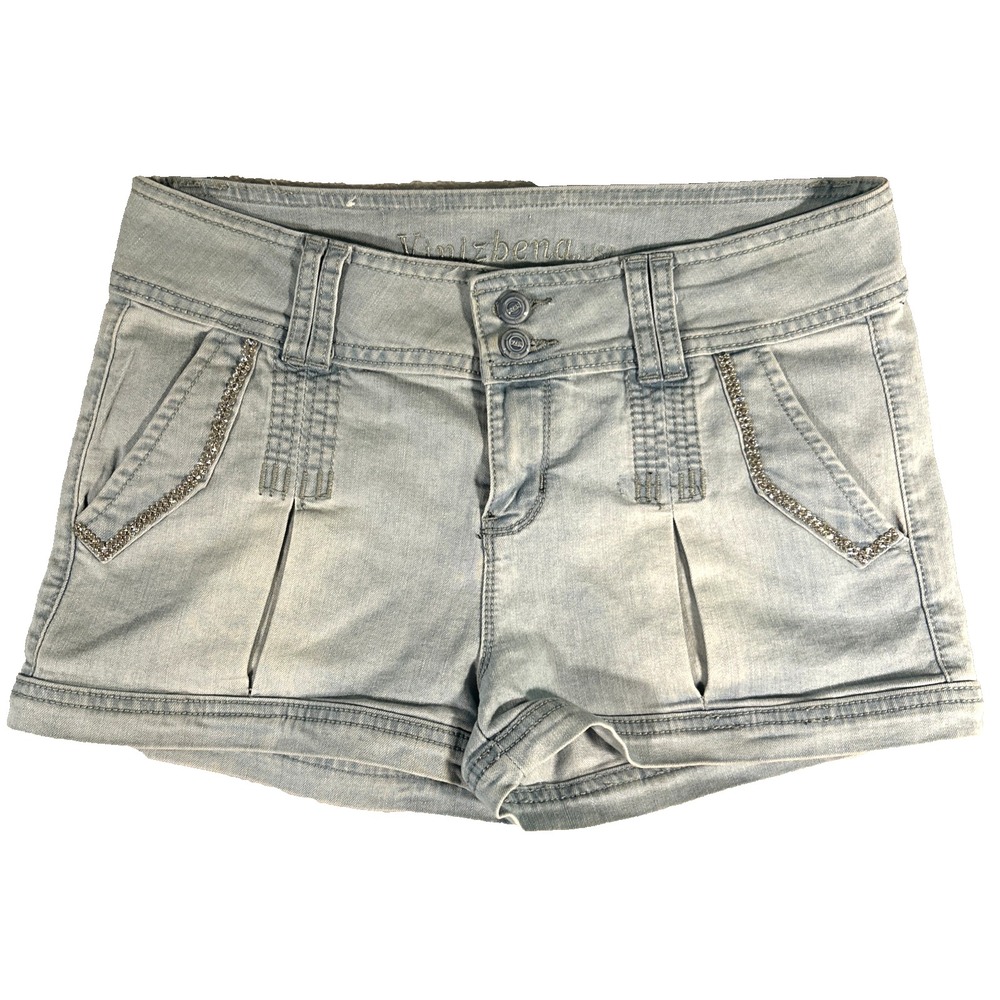 Vinizbena Womens Denim Shorts Highrise 2 inch Stretch 5 Pocket‎ Rhinestones 11